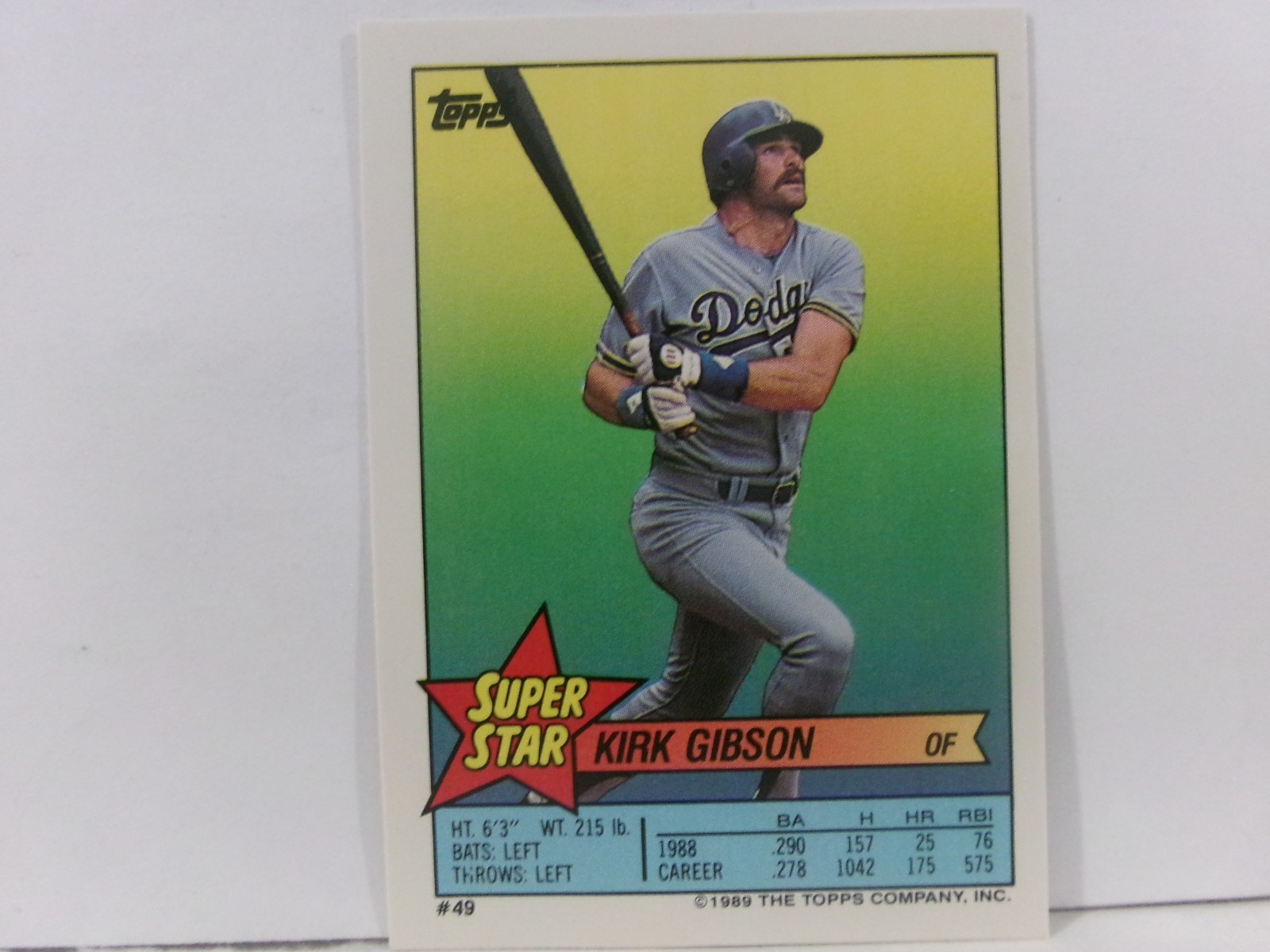 Kirk Gibson, Ryne Sandberg Baseball Cards 1989 Topps Stickers Super Star Backs trading card — raw and PSA graded price guide