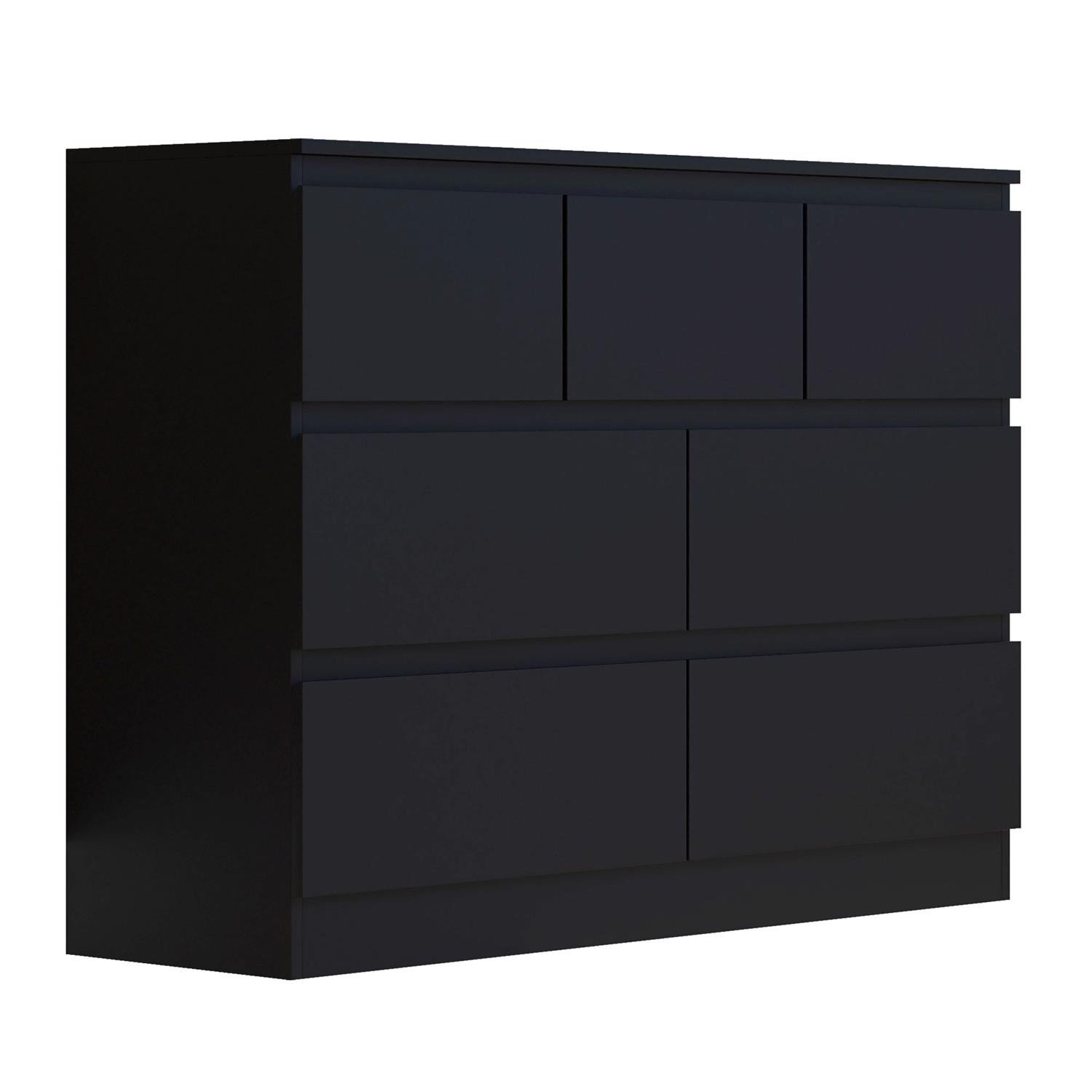 Matt Black Sideboard 7 Drawer Merchant Chest Living Room Home Office Furniture