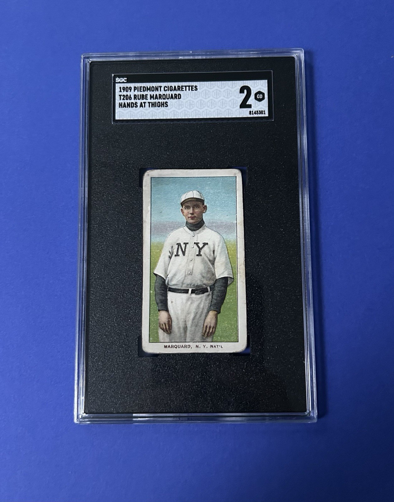 1909 Piedmont Cigarettes T206 Rube Marquard Hands At Thighs SGC 2 GD