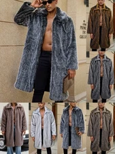 Men's Luxury Faux Fur Coat Jacket Winter Warm Long Coats Overwear Outwear