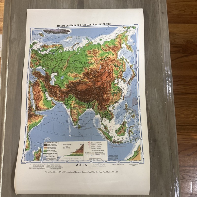 Denoyer-Geppert Asia Visual Relief Series Map 17 By 11 1957 JR3vr