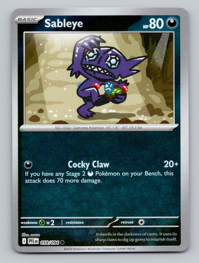 Reverse Holo Sableye 059/094 Common Phantasmal Flames Pokemon