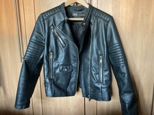 Zara Black Faux Leather Lined Biker Jacket. L Great Condition. Stylish Classic