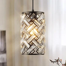 Black Crystal Pendant Light Fixture Modern Mini Chandelier Hanging Light for ...