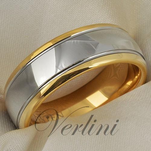 Tungsten Mens Ring 14K Gold Wedding Band 8mm Top Bridal Polished Rings Jewelry - Photo 1 sur 6