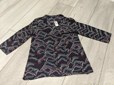NWT Express Sz Small Blue Printed Clouds Tunic Blouse Hi-Lo Hem Pullover