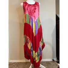 Indian Tropical Fashion Red Multi Tie Dye Rayon Patio Sundress
