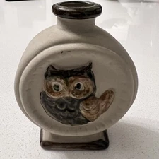 Vintage Takahashi Bisque Owl Mini Vase Japan 4” Double Sided