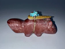 Large 4.09” Long Native Zuni Carved Pipestone Wolf Fetish By Edna Leki (d.)