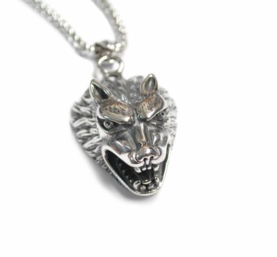 Edelstahl Anhänger Biker Kette Wolf Wolfskopf Halskette Wikinger Harley Vikings 
