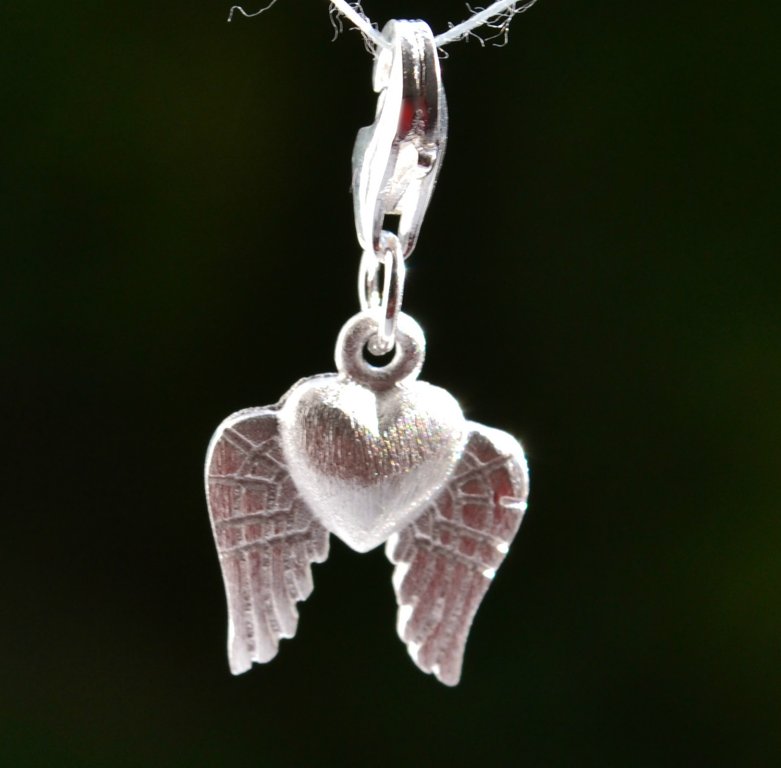 Sterling Silver 925 Heart with Angel Wings Clip on Charm