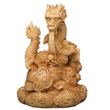 1PC Wooden Dragon Sculpture Mythical God Beast Figurine Car Desk Ornament