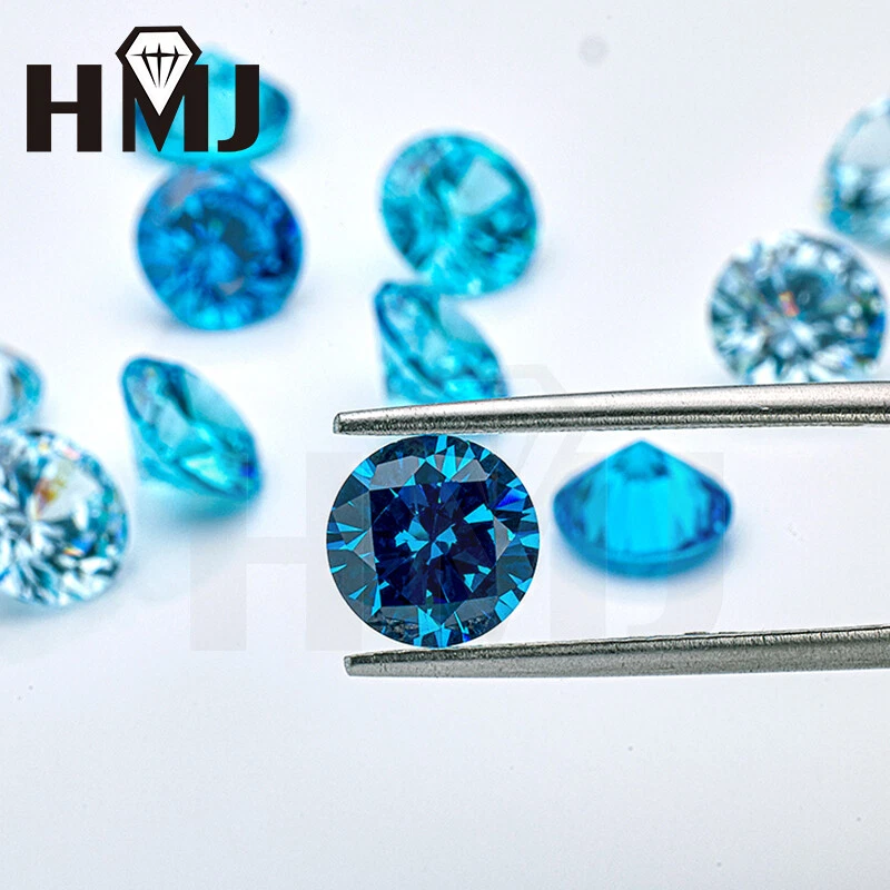 Piedra de nacimiento de piedra suelta de circonita cúbica azul aguamarina corte redondo de 0,8 ~ 15 mm 300 un. Foto 3 de 4