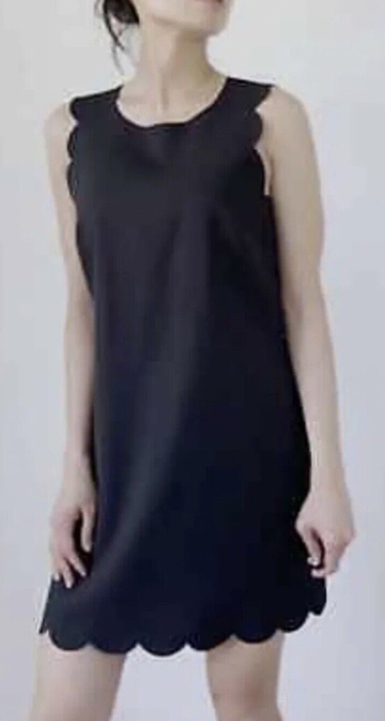 J. Crew Scalloped Classic Black Shift Dress Size 8