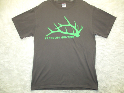 Freedom Hunters T Shirt Men's Size M Medium Gray & Green Short Sleeve Tee