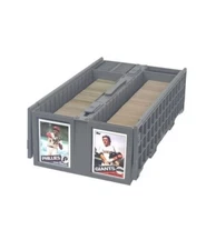 New BCW 1600 Count Gray Plastic Collectible Trading Card Bin, Hinged Lid, 2 Rows