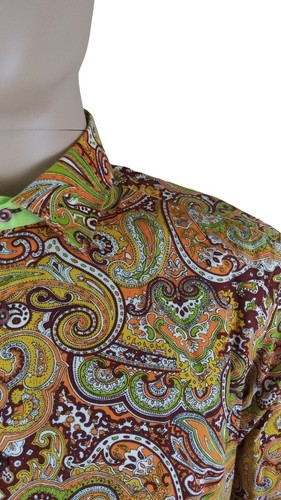 Domani Blue Label Long Sleeve Flip Cuff Multicolor Paisley Button Shirt Large - Picture 3 of 7