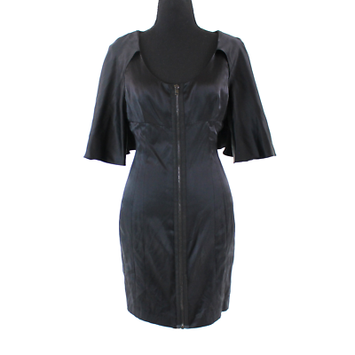 Alexander Wang Black Silk Zip-Front Cape Mini Dress 2 NEW Satin Half Sleeve  | eBay