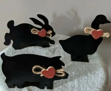 Home Interiors Black Animal Taper Candle Holders/Pig, Bunny & Goose,w/Heart's 