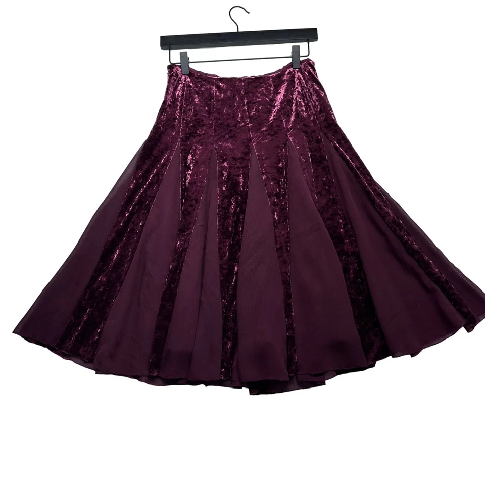 Tahari Arthur Levine Whimsigoth Y2K Velvet Sheer A-Line Skirt Size 4 Burgundy - Image 2 of 4