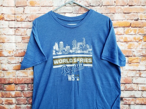 🔥 Kansas City Royals 2014 World Series Majestic Threads Blue Shirt Men's Large - Picture 2 of 4