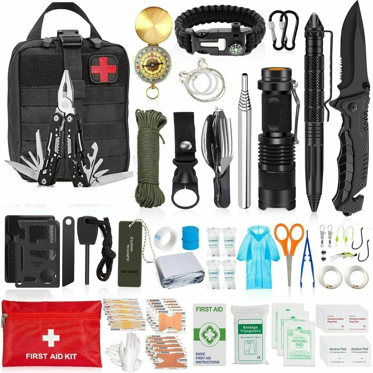 150Pcs Outdoor Emergency Gear Survival Kit Camping Hiking Tactical Backpack  US