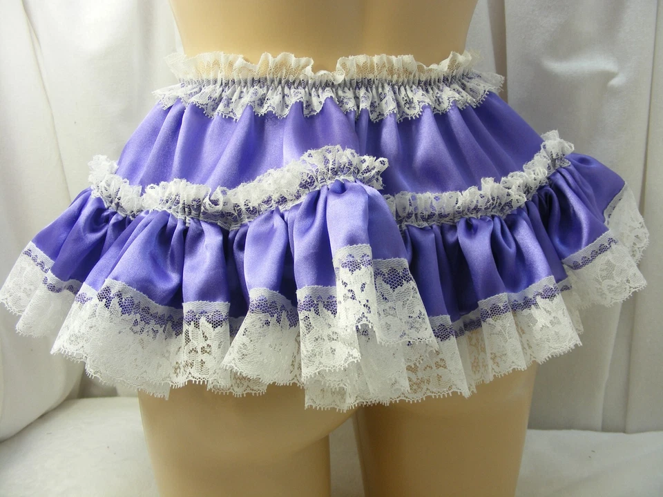 SISSY ADULTO BEBÉ SEXY VESTIDO DE FANTASÍA púrpura SATÉN MICRO MINI FALDA CON VOLANTES 9 LARGO Foto 3 de 3