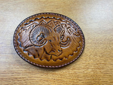 Leather Bighorn Sheep/Ram Belt Buckle