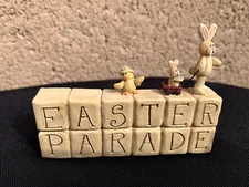 SUZI SKOGLUND EASTER PARADE CHICK & RABBIT BUNNY PULLING WAGON EASTER FIGURINE
