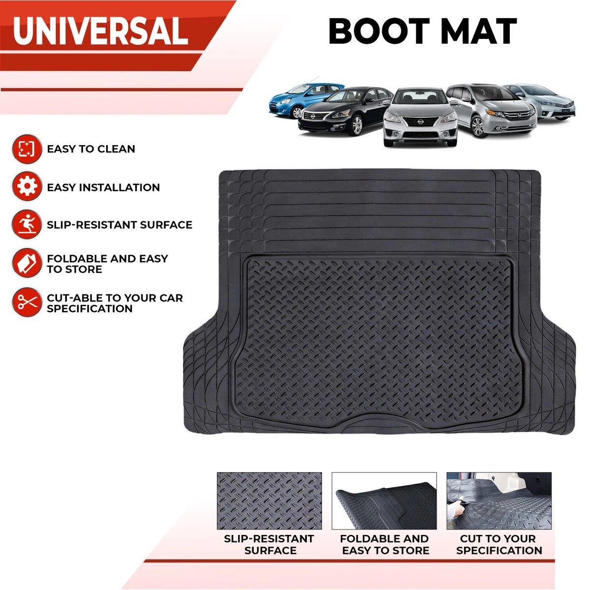 Universal Fit Rubber Vehicle Car Boot Mat Liner Protector Non Slip Cut to  Size