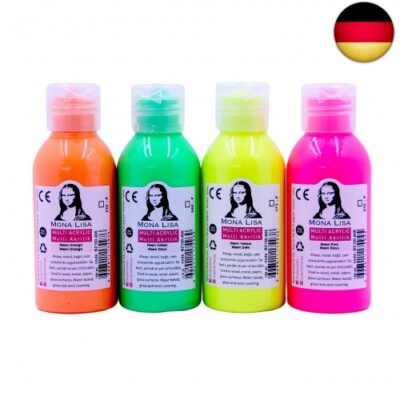 Bastelzone Neon-Acrylfarben-Set. 4 Farben je 100 ml. Malfarben für Kinder und 