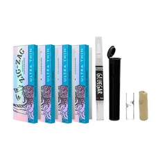 Zig Zag Ultra Thin 4 Pack- 1 1/4 Rolling Papers - 3ml Gluegar, Wood & Glass Tip