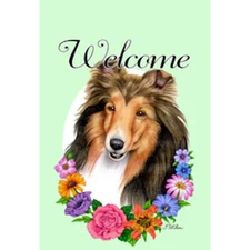 Sheltie Sable Welcome Flowers Decorative Flag