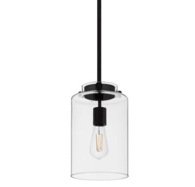 Hampton Bay Mullins 6.75 in. 1-Light Coal Mini Pendant Hanging Light