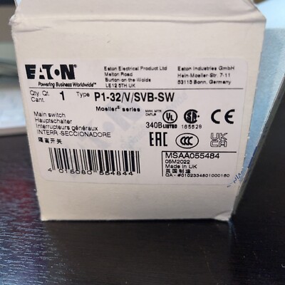 P1-32/V/SVB -SW      32Apms. EATON/MOELLER DISCONNECT.  BASE MOUNT. BLACK HANDLE