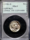 1938-D 5C Buffalo Nickel - PCGS MS 65 - Iridescent Blue Toning OGH CC143