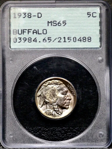 1938-D 5C Buffalo Nickel - PCGS MS 65 - Iridescent Blue Toning OGH CC143