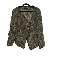 Vintage Lafayette 148 New York Tweed Collarless Jacket Womens  Green Gold Black