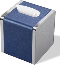 Blue Tissue Box Cover Square with Magnetic Closure, PU Leather Tissue Box Holder