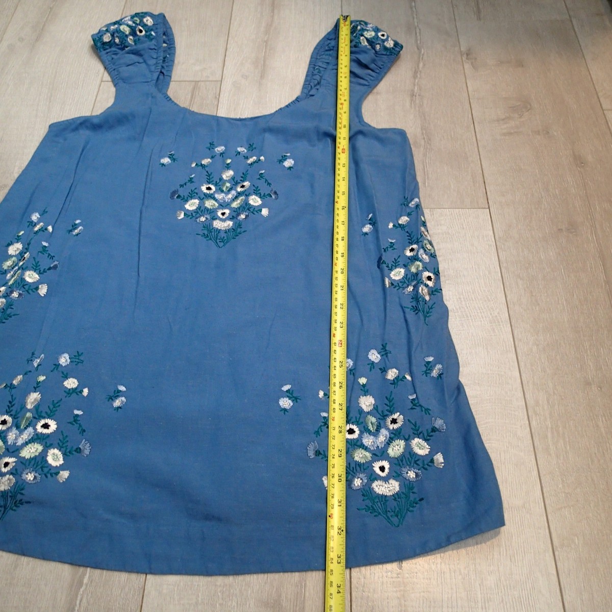 Free People Wildflower Embroidered Mini Dress sz L blue