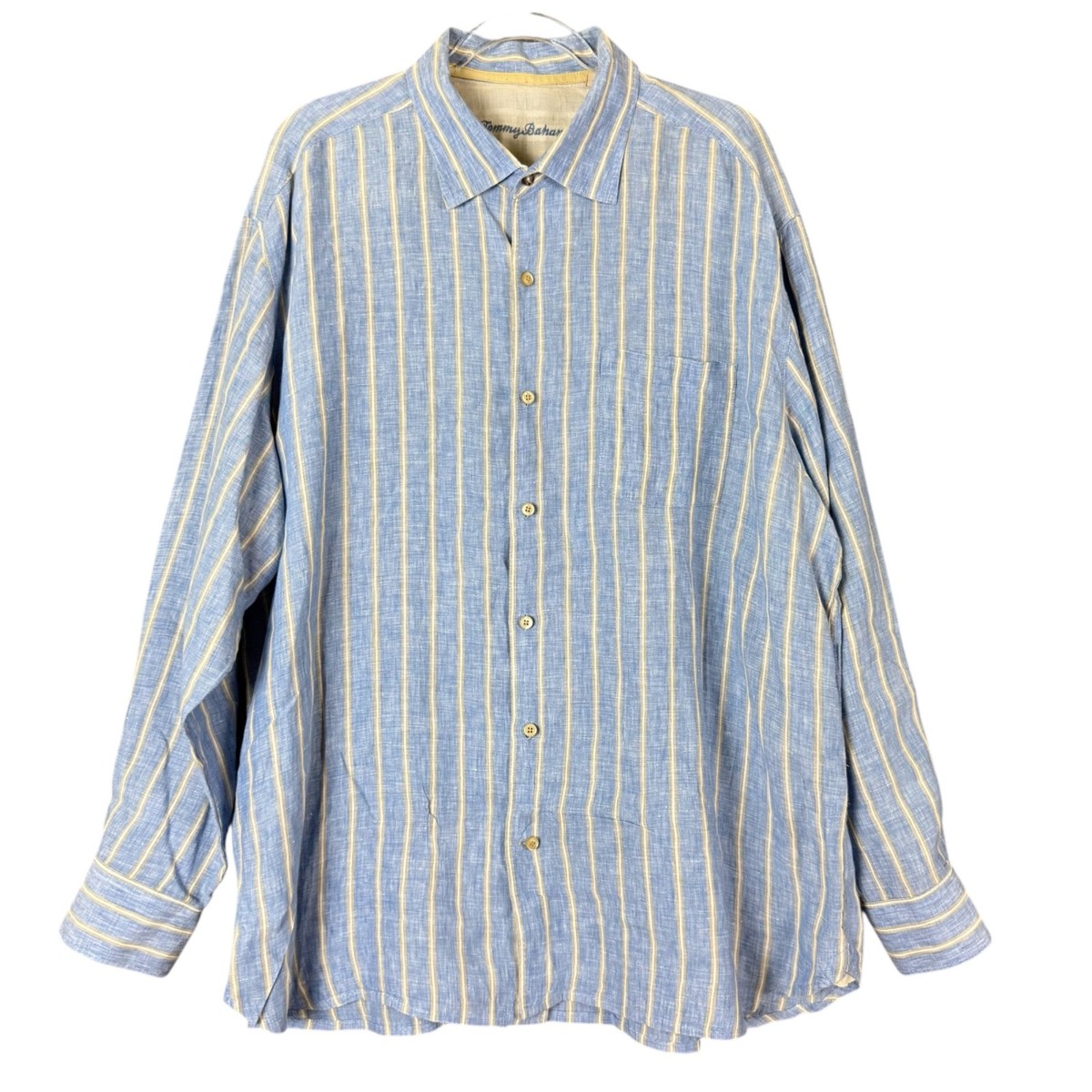 TOMMY BAHAMA Mens 2XL 100% Linen Button Shirt L/S Baby Blue