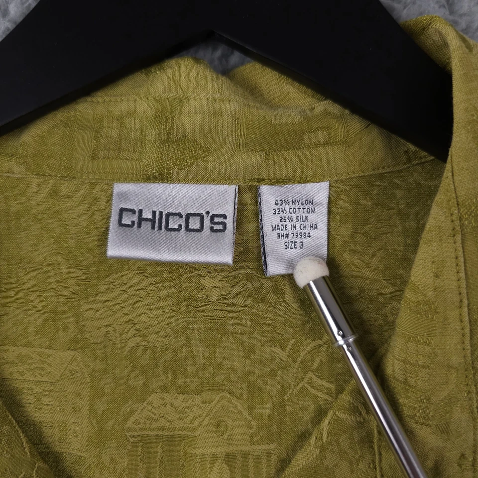 Camisa Chicos Mujer 3 US XL Verde Jacquard Casas Pájaros Mezcla Seda Cabaña De Colección Foto 3 de 4