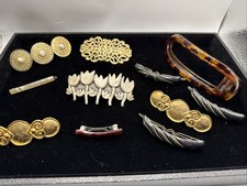 Lot of 11 Vintage Metal Barrettes Hair Clips Hair Accessories Gold Silver Wood T