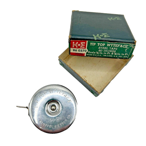 Vintage Tip Top Wyteface K+E Keuffel & Esser Steel Tape Measure 7398A 60inch USA