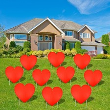 Set of 10 HEART Yard STAKES Valentines Day Cupid Love Outdoor Garden Lawn Decor