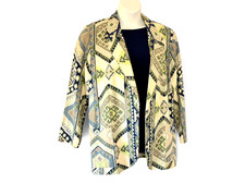 Vintage Flax Blazer Womens Large Oversized Lagenlook Pockets Aztec Navy Cream