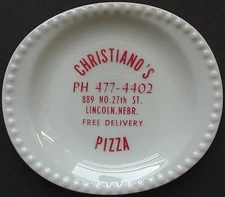 NICE vintage ~ CHRISTIANO’S PIZZA ~ small ceramic ashtray LINCOLN, NE nebraska