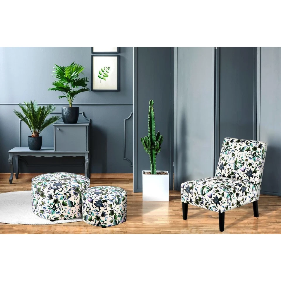 Fauteuil Design Imprimé "Indira" 84cm Beige & Vert - Photo 2/3