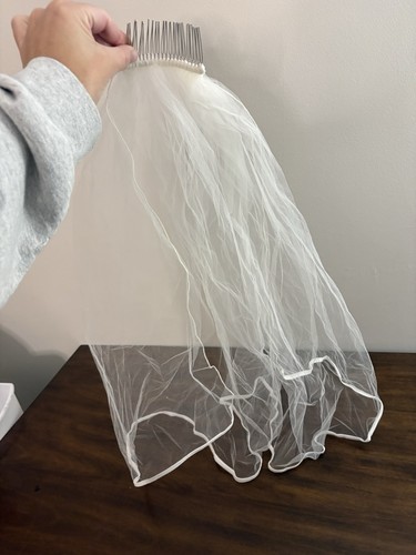 Bridal First Communion Vail 24” White With Satin Beautiful Wedding Simple O7