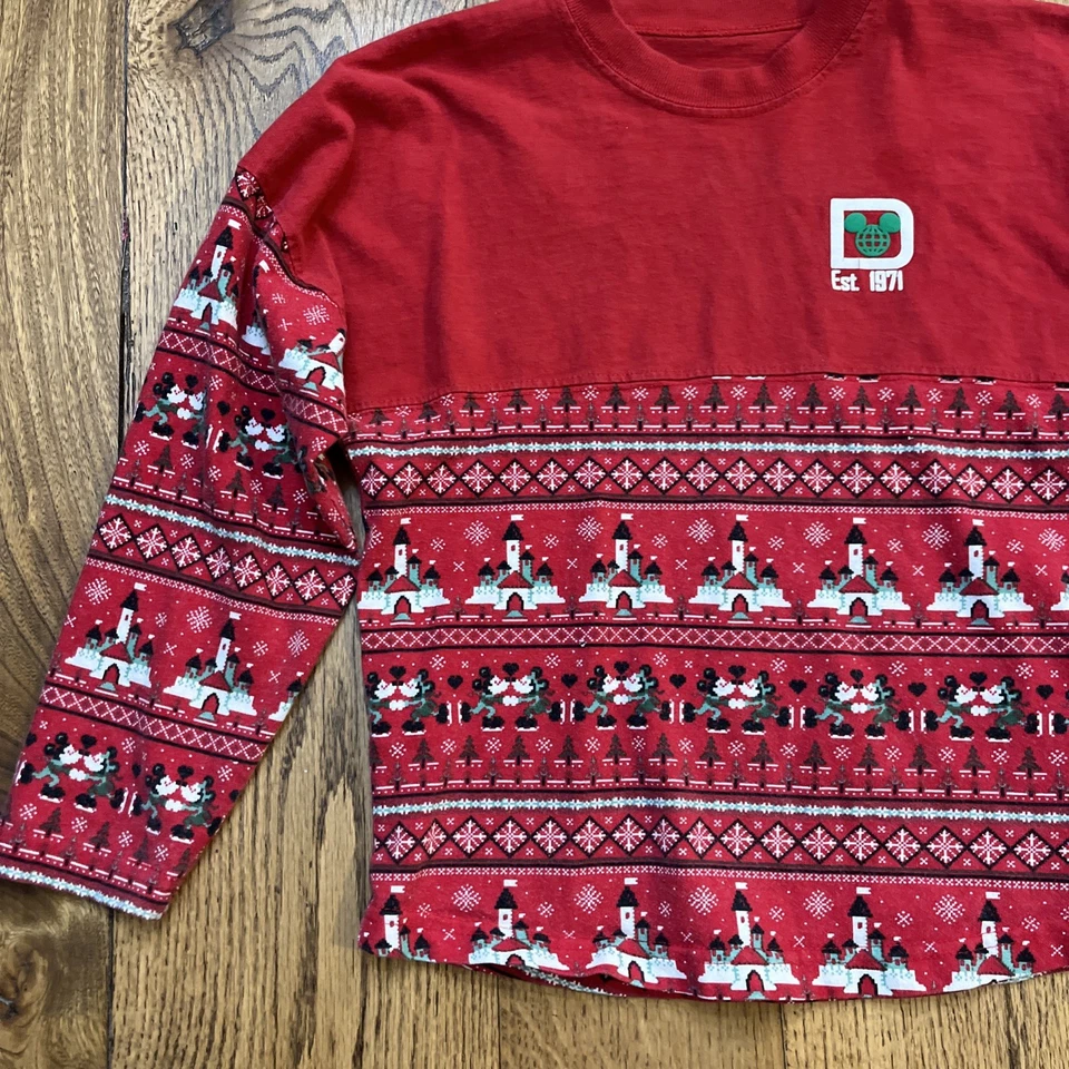 Disney Parks Girls Christmas Spirit Jersey Shirt Red Mickey/Minnie, Size Youth M - Image 2 of 4